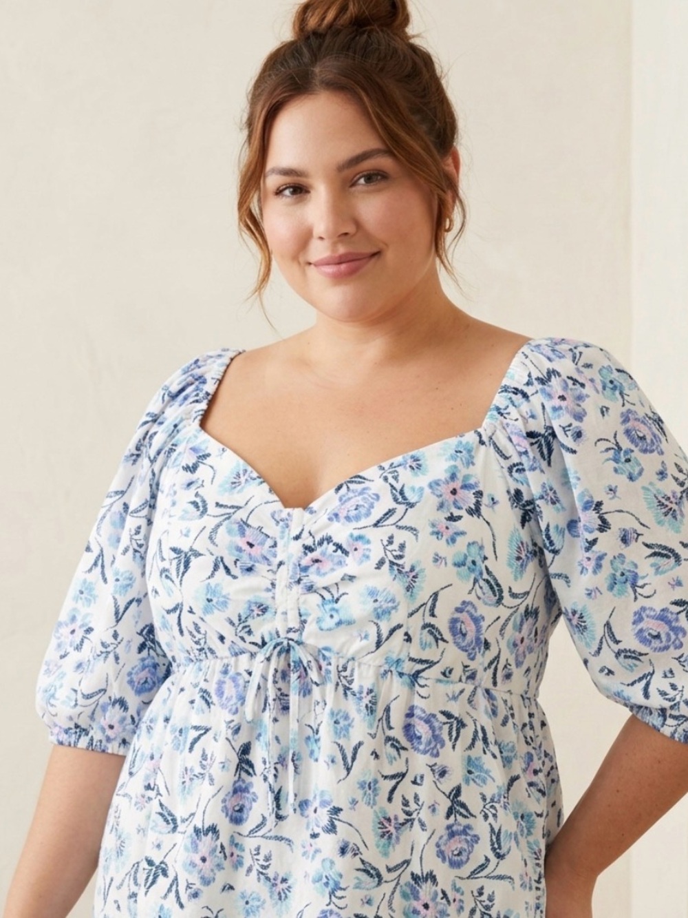 Lauren Conrad Sweetheart Smocked Floral Puff Sleeve Top XXL Cottagecore Boho